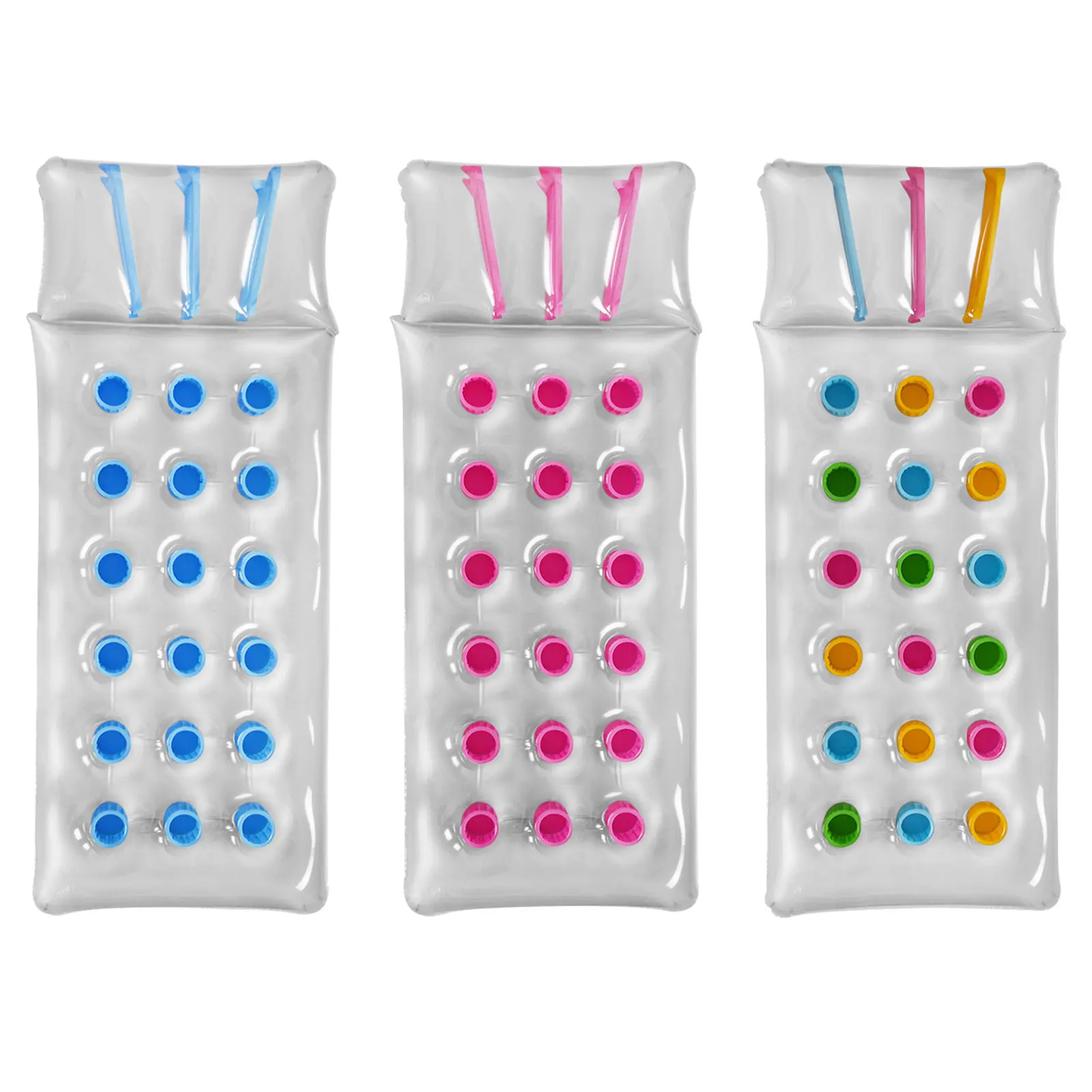 

Inflatable Pool Lounge with Cup Hole Water Floating Lounge for Summer Pool Adults Water Relax Bed with Pillow Pool Party Games