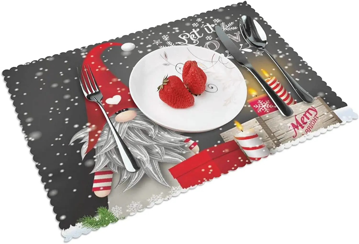 

Merry Christmas Gnome Winter Snowflakes Placemats Set of 4 Heat-Resistant Kitchen Table Mats Washable Place Mat for Dining Table