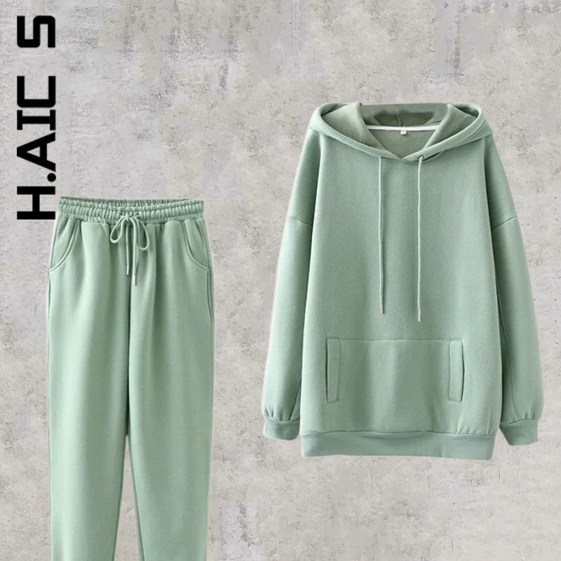 

H.Aic S Women Set Fashion tracksuit thick fleece suit hoodies sweatshirt and pants 2 Piece Set Sweatsuits For Women Female