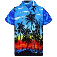 2022 hawaiian shirt men 5xl loose shirts men fashion palm tree printed beach wear top single breasted cuban collar shirt