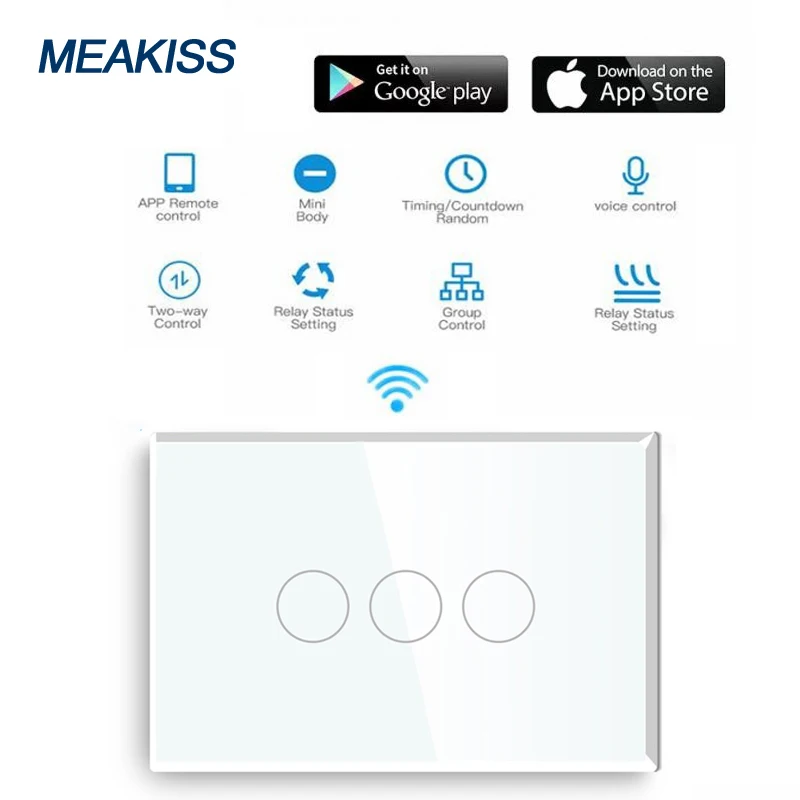 

MEAKISS smart Wifi touch switch Network connection Tuya App Alexa Google wireless remote Control AC110V 220V Light switches