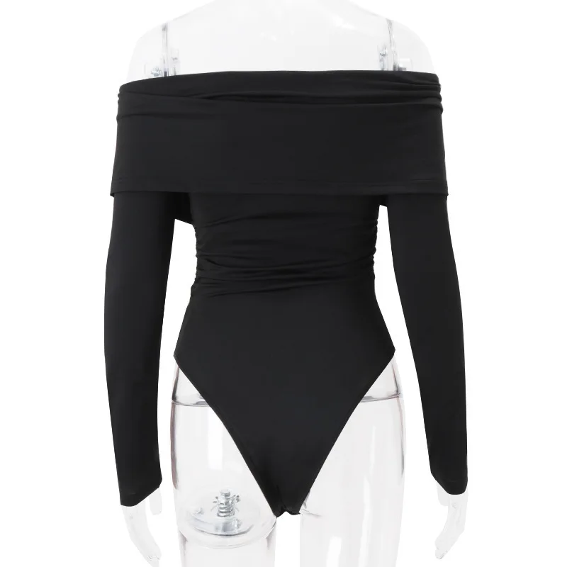 Модное однотонное Плиссированное боди в простом стиле облегающее с длинным