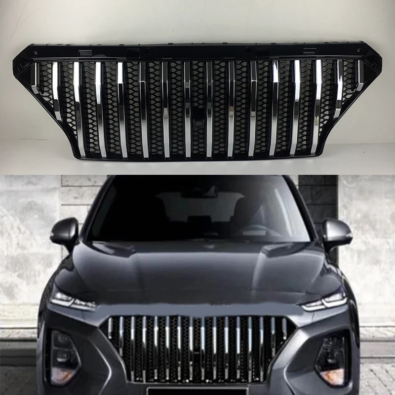 Fit for Hyundai new Santa fe 2019 2020 Car Front racing grille Santa Fe black silver AND grille radiator appearance accessories