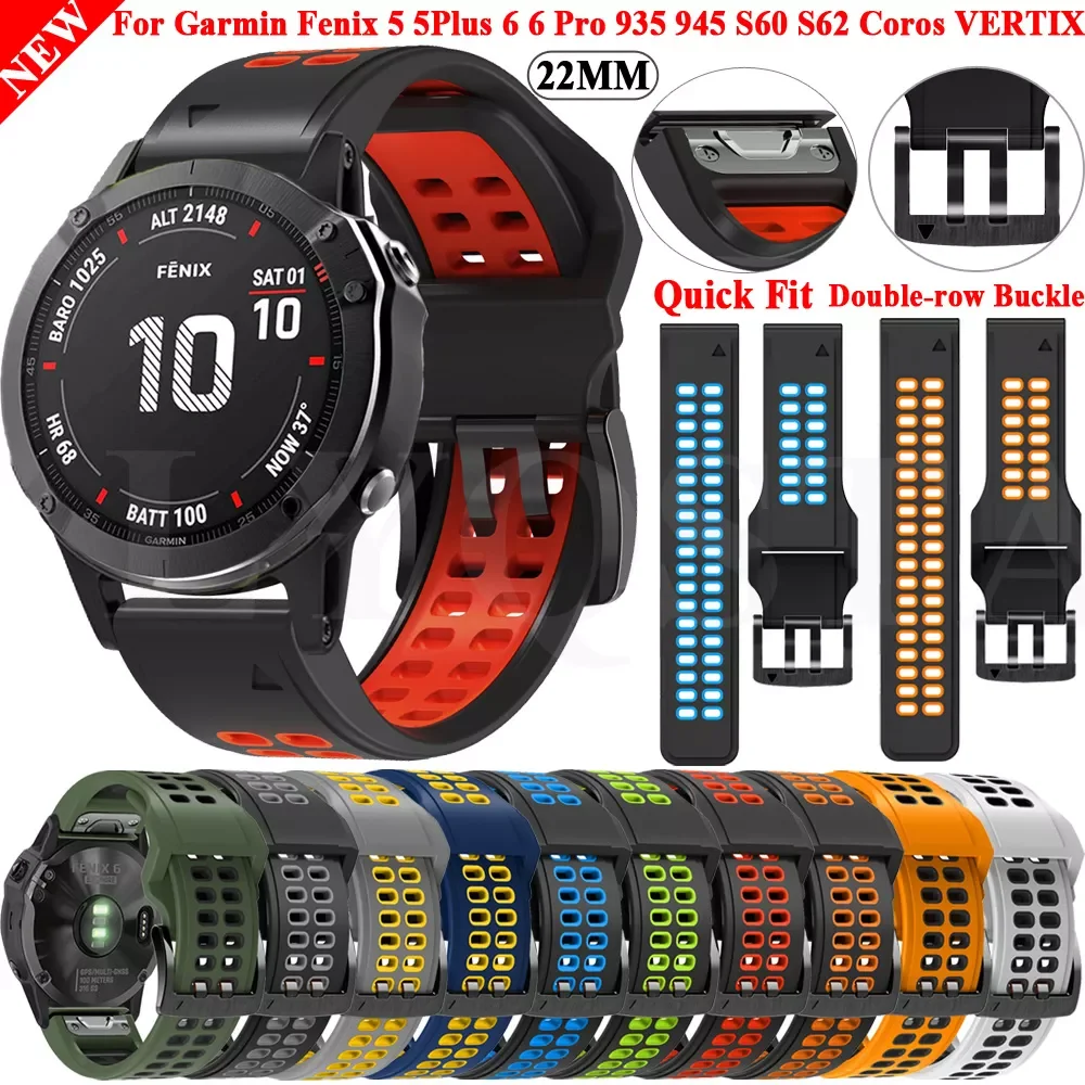 

22MM Silicone Watchband Strap For Garmin Fenix 6 6Pro 5 Plus 935 945 Coros VERTIX Smart Watch Easyfit Wrist Band Bracelet Correa