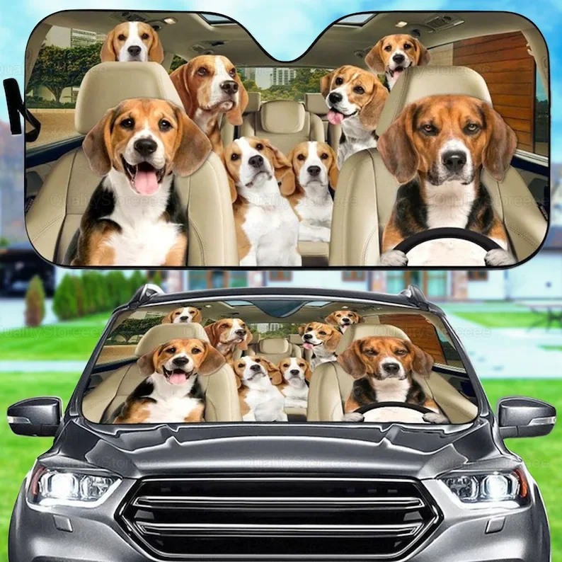

Beagle Car Sunshade, Dogs Family Sunshade, Dog Car Accessories, Car Decoration, Gift For Dad, Mom, Gift Owner Dog
