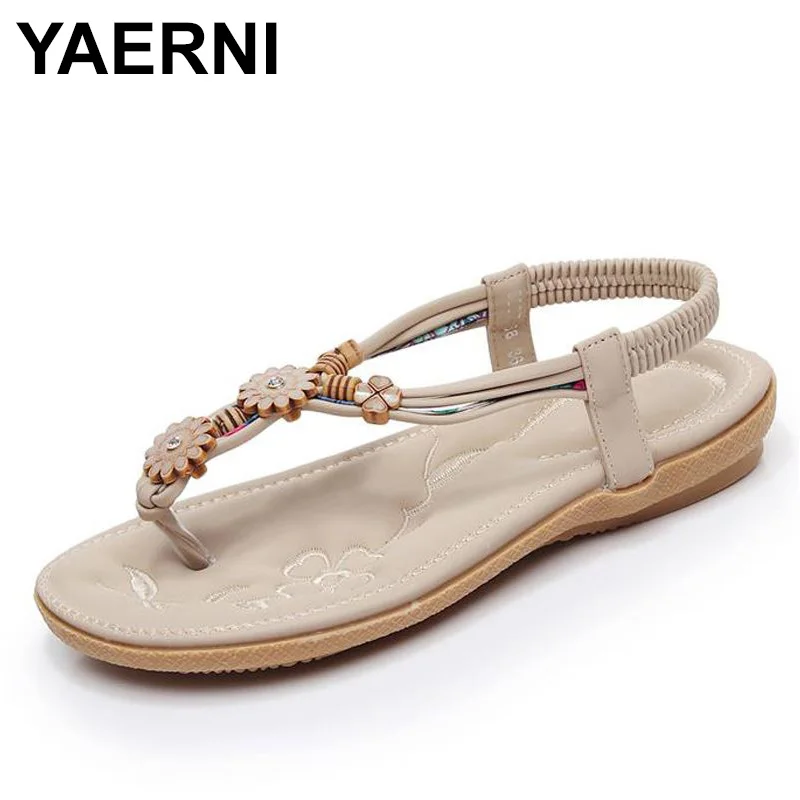 

Шлепанцы YAERNI E700 женские в богемном стиле, пляжные сандалии на платформе, с бусинами, жемчужинами, цветами и зажимом, сланцы с кристаллами
