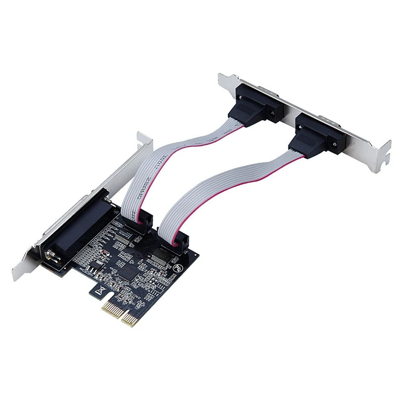 

PCIE параллельная портовая карта PCIE с 1 на 2 портами RS232 Плата расширения Com двойной 9-контактный последовательный преобразователь чип AX99100