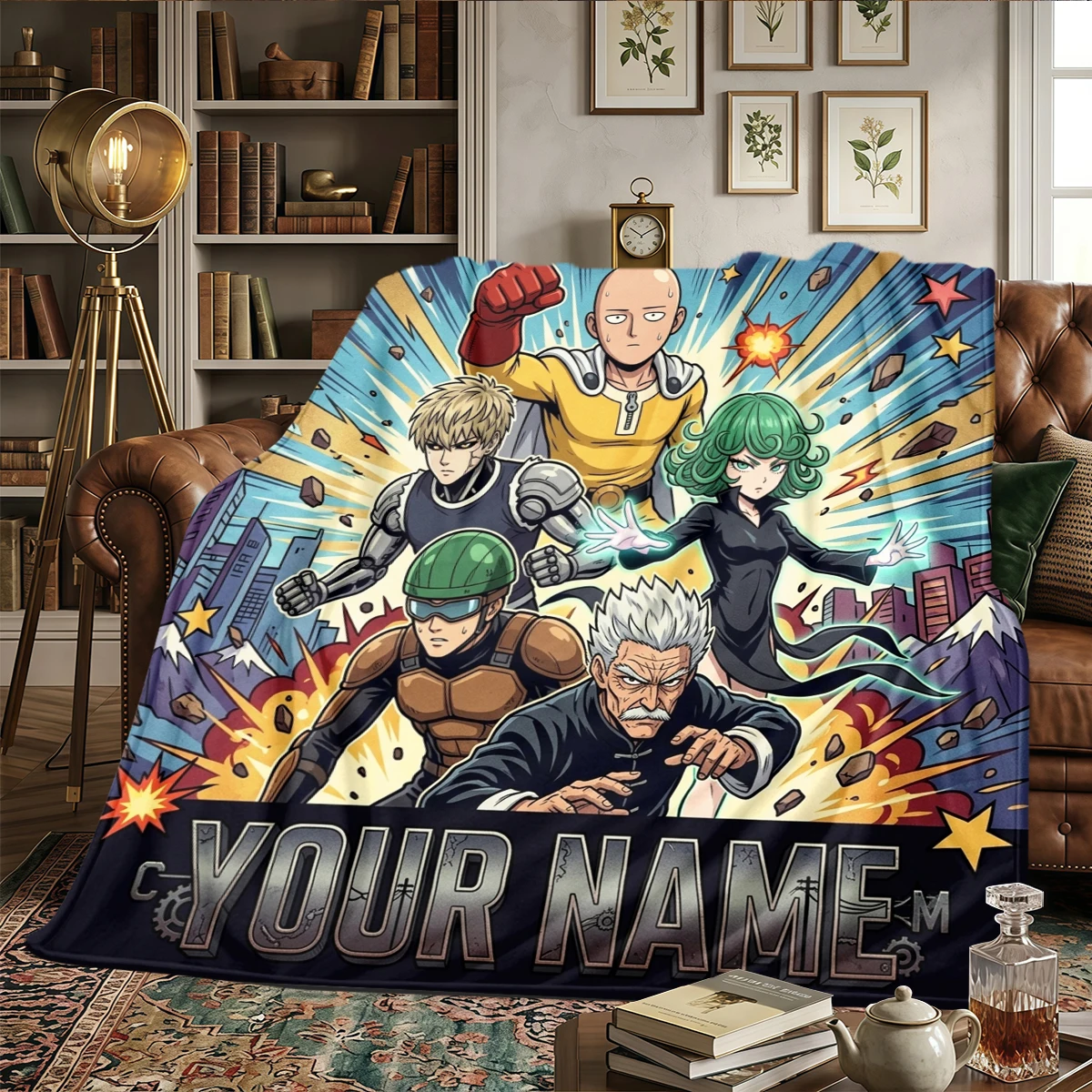 Фланелевое одеяло с индивидуальным принтом One-Punch Man - теплое и уютное, идеально подходит для спальни, дивана, кровати, кресла, пикника, путешествий - HE63 (art.: 3920daed09e08) - 3920daed09e08