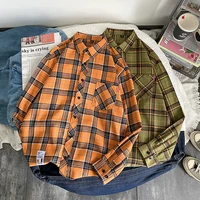 retro plaid blouses men spring new high quality long sleeve cotton oversized plaid shirts male hip hop flannel checked shirts