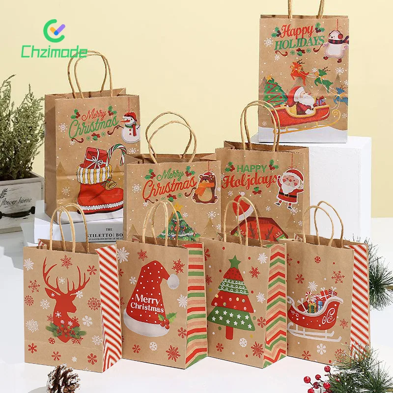 

6PCS Christmas Gift Tote Bags Xmas Eve Candy Gifts Bag Birthday Present Wrapping Bags for Wedding Party Festival Decoration