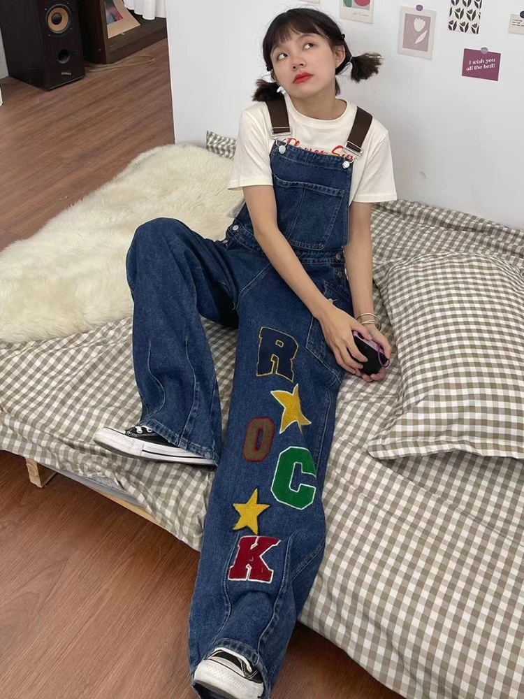 ADAgirl Overalls for Women Jeans Y2k Vintage High Waist Fashion Star Pocket Pants Streetwear Baggy Slouchy Mujer Denim Jumpsuits