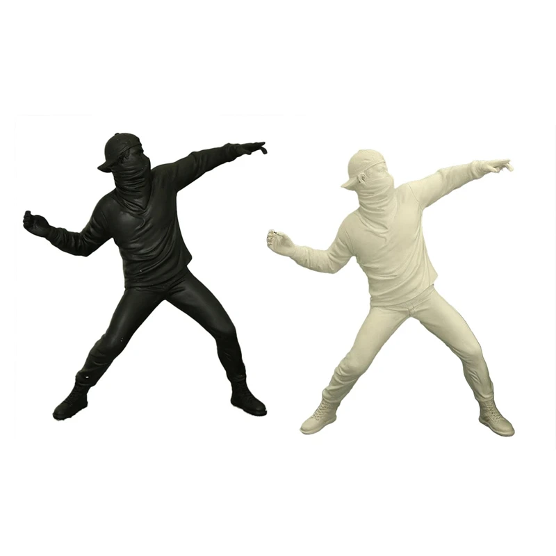 

2 Pcs Flower Throwing Boy Ornaments Creative Light Luxury Living Room Art Figure Sculpture Home Decoration, B & A