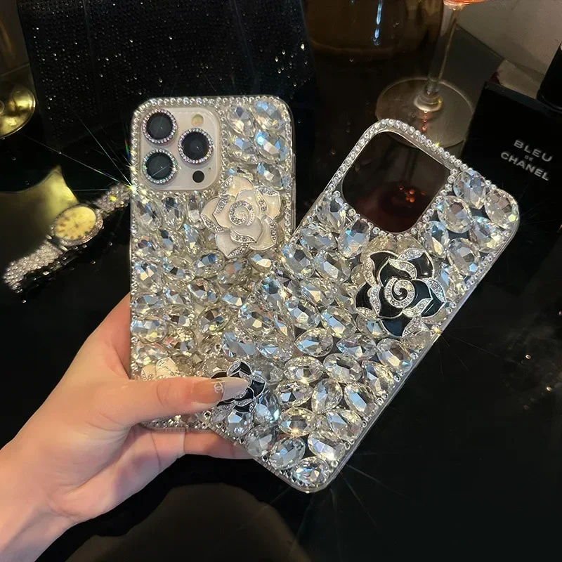 Чехол для телефона Iphone 15 Plus 13 Mini 14 Pro Max 11 12 Xs Xr 7 8 со стразами и цветком камелии