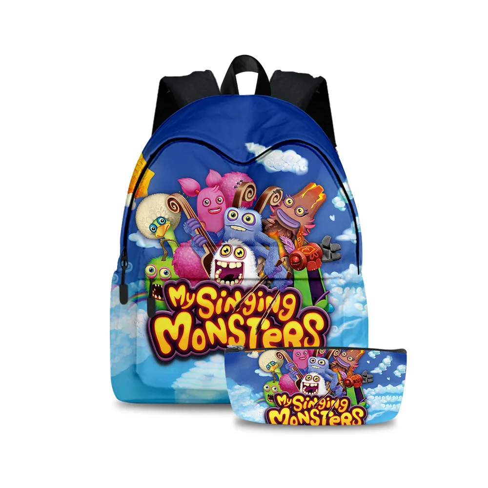 

3D my Singing Monsters Peripheral Monster Concert Primary and Secondary School Students School Bag Pencil Bag Two-piece Set