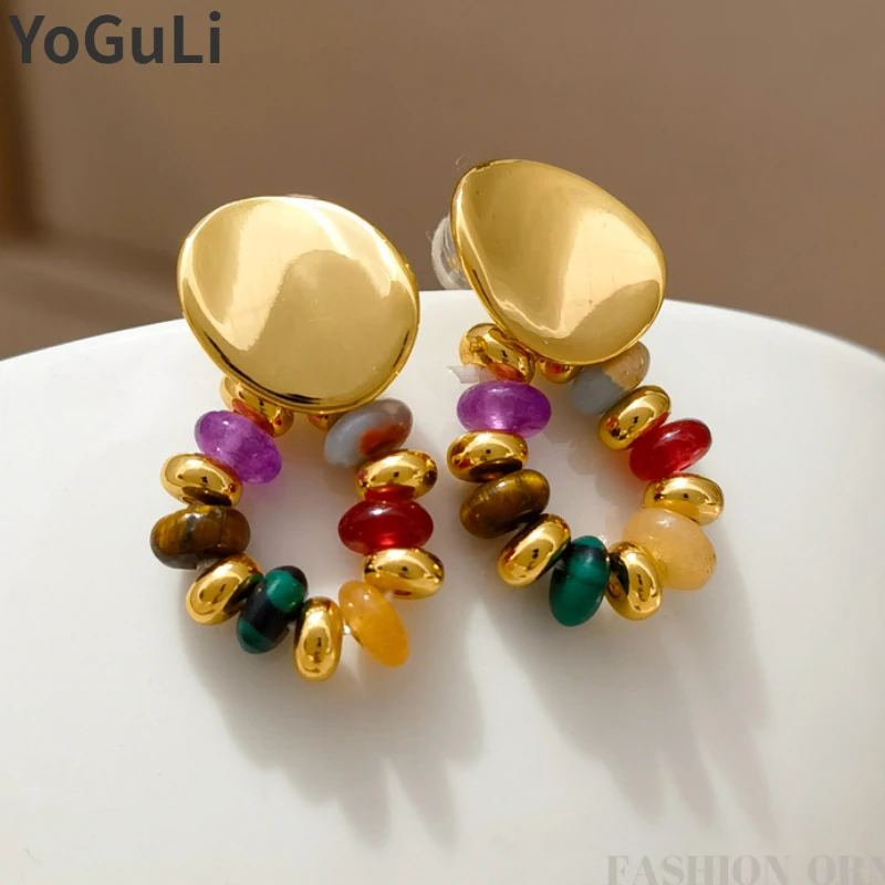 

Modern Jewelry 925 Silver Needle High Quality Brass Metal Colorful Beads Earrings For Women Girl Party Wedding Gift 2023 New