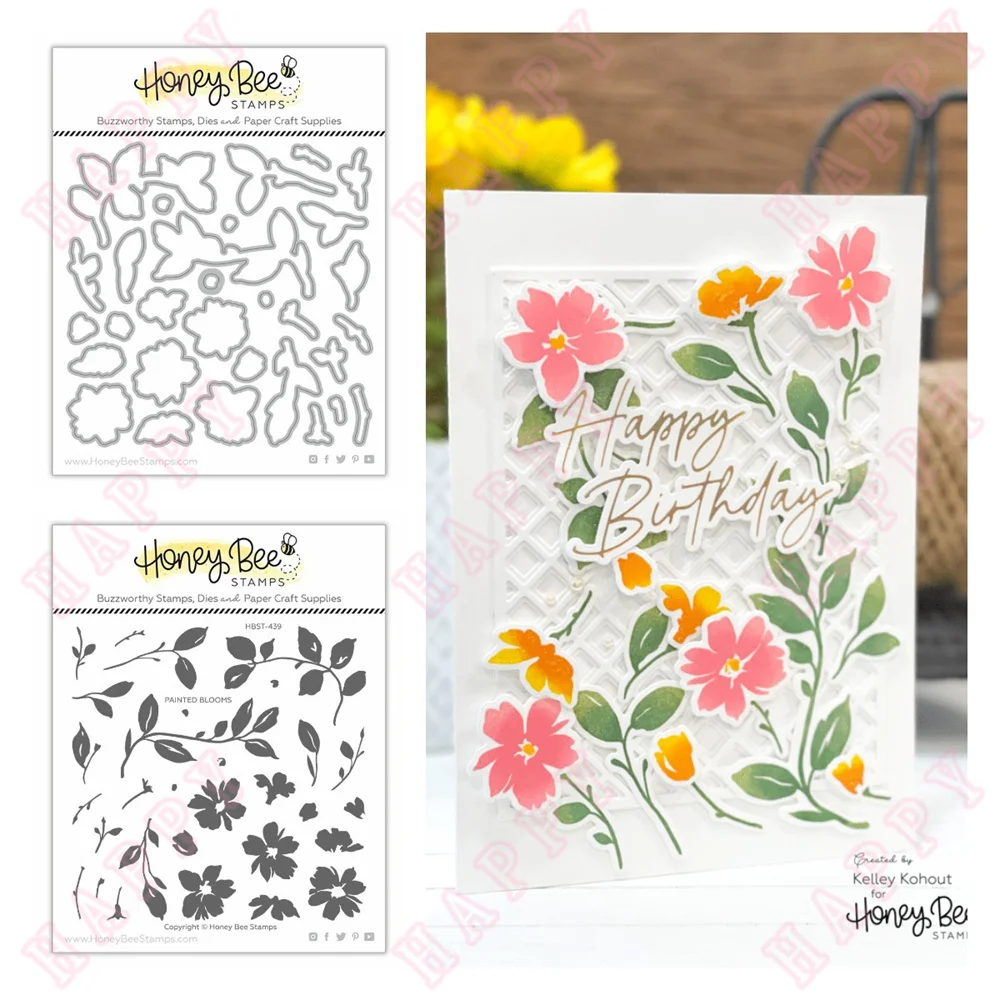 

New Metal Cutting Painted Blooms Dies And Stamps For 2022 Scrapbook Diary Decoration Embossing Template Diy Greet Cards Handmade