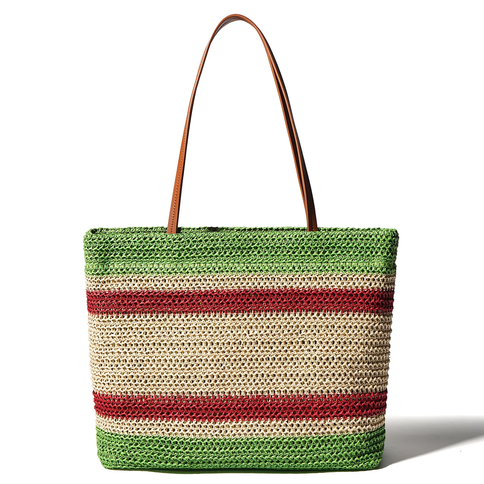 

2022 New Stripe Grass Woven Tote Bag Light Shoulder Bag Handbag Women's Bag