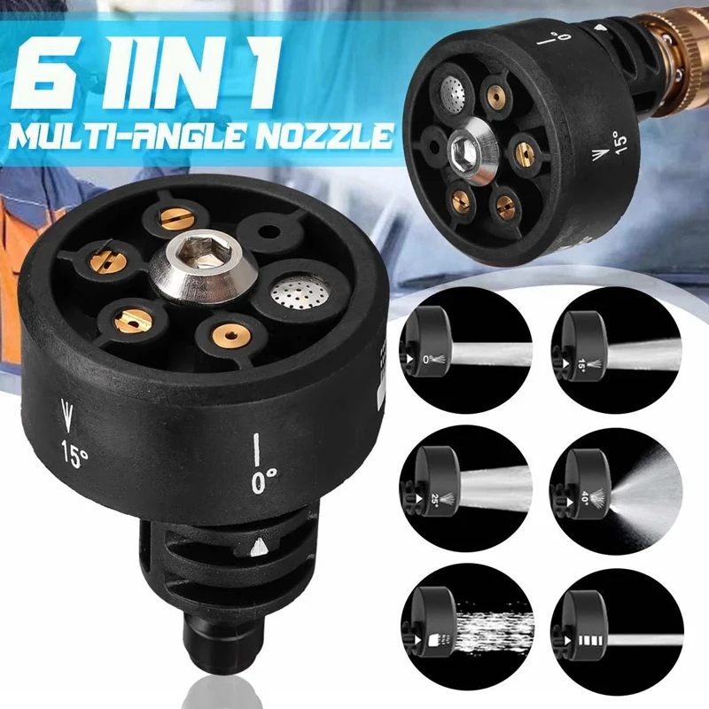

6 in 1 Stainless Steel 1/4Inch Live Nozzle Adjustable Nozzle High Pressure Water Gun-Accessories Cleaning Machine