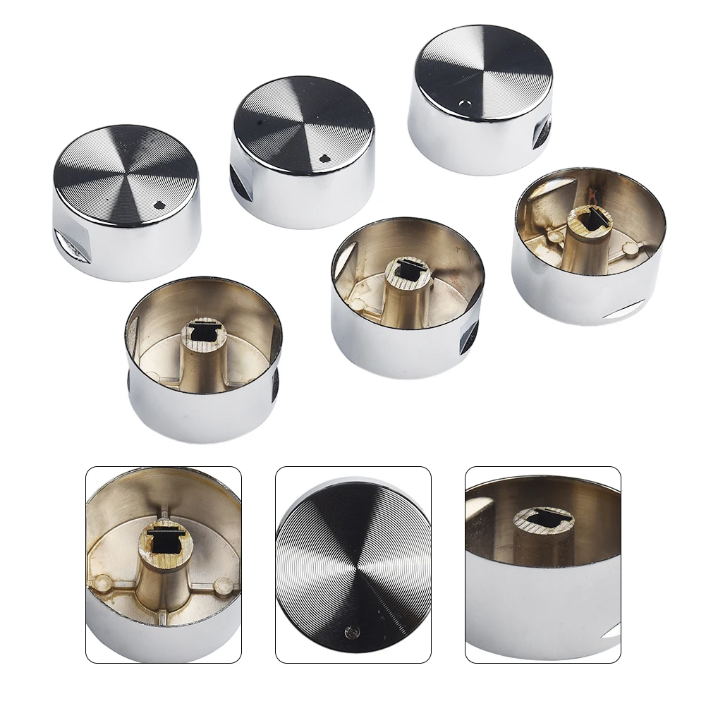 

Cooktop Handle Rotary Switch Round Silver Simple 38*19mm 6 Pieces Diameter 6mm Easy Installation Embedded Hole