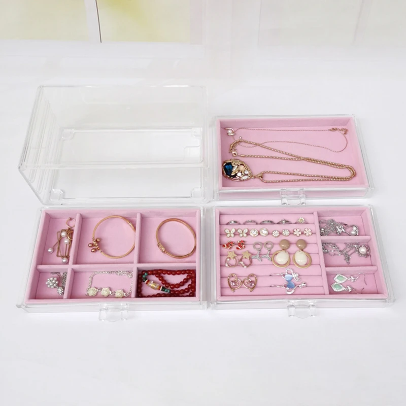 

Cosmetic Storage Boxes Necklace Finishing Box Earrings Ring Display Shelf Flannel Tray Storage Box Organizer