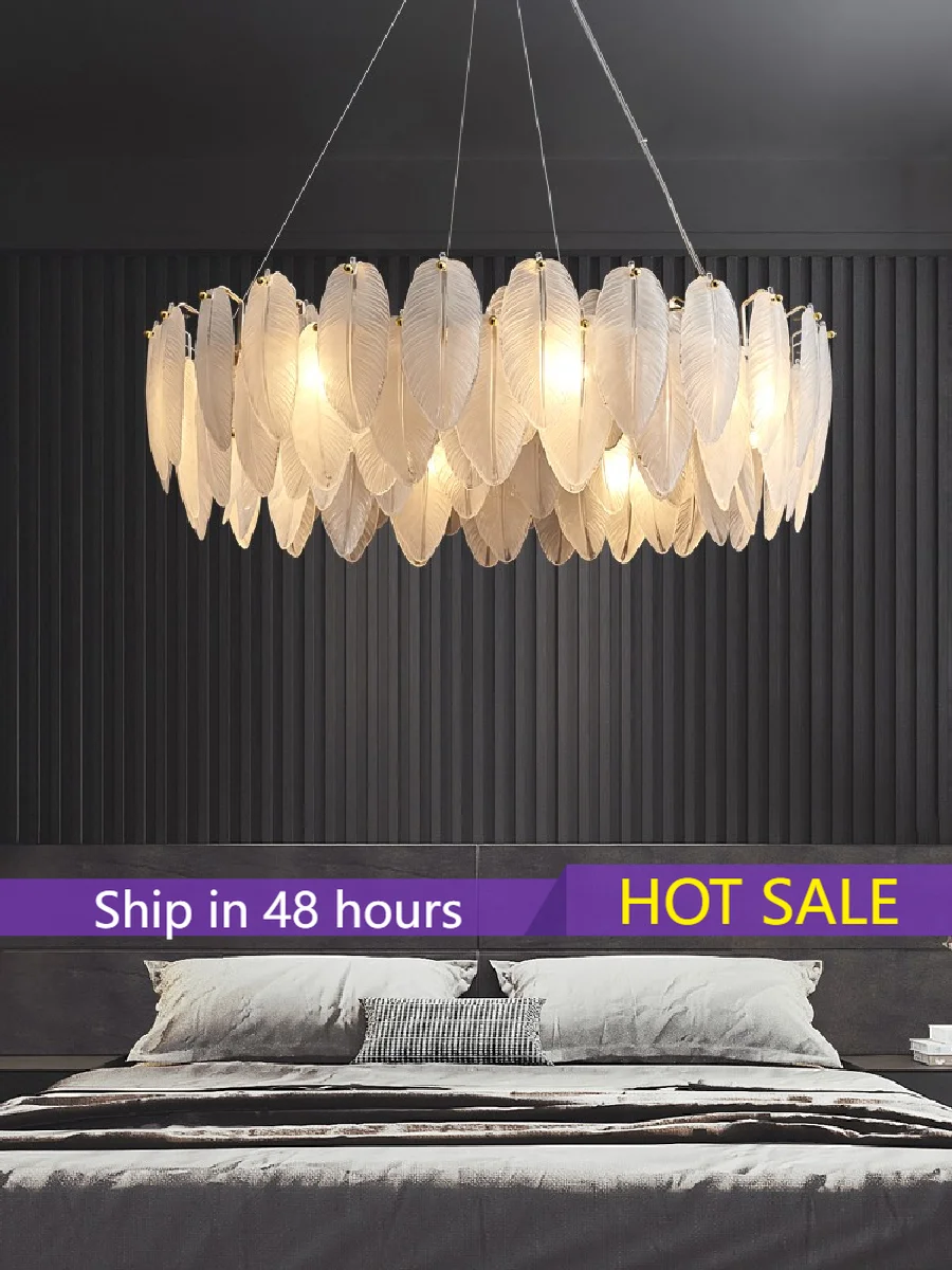 

Luxury Feather Creative LED Chandelier Lighting Postmodern Dining Living Room Glass Hanging Lamp G9 Bedroom Lobby New Fixtures