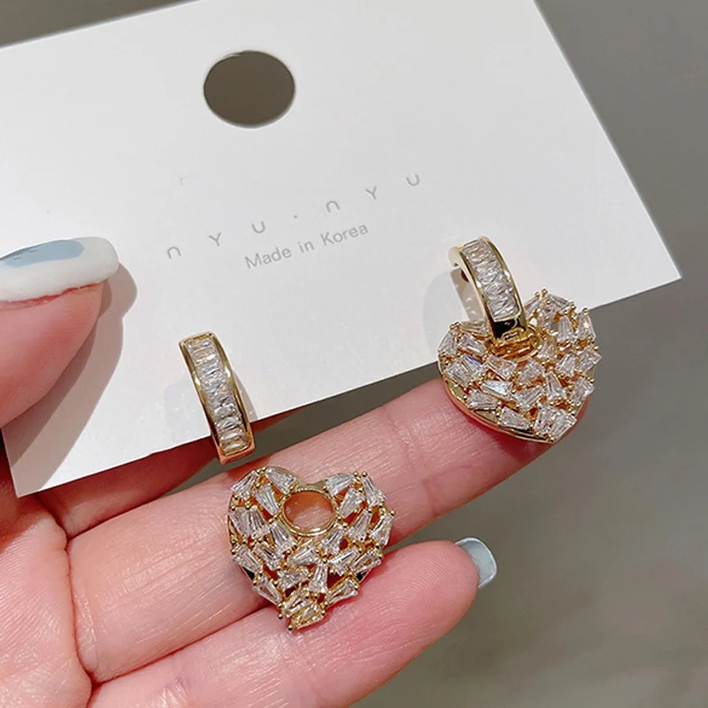 

Luxury Zircon Peach Heart Pendant Earrings Jewelry For Womans Party Fashion Accessories