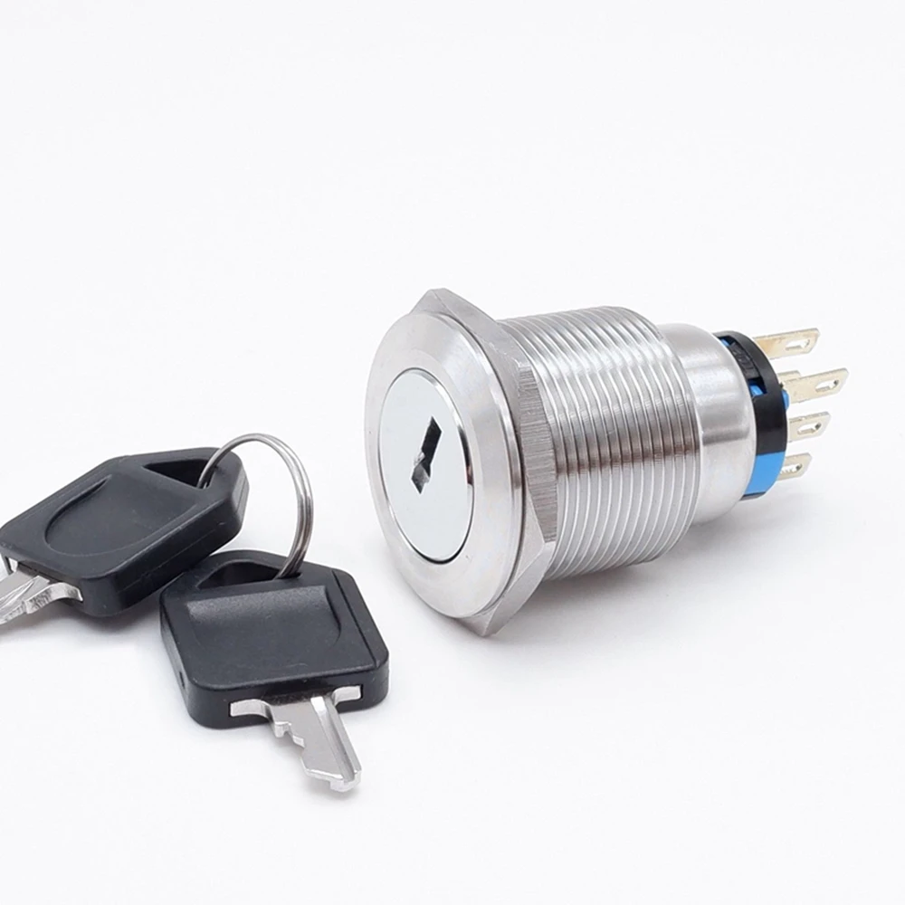 

16mm 19mm 22mm Metal Rotary Key Switch 2 3 Position Waterproof Stainless Steel Push Button Lock Switch Latching 1NO1NC 2NO2NC