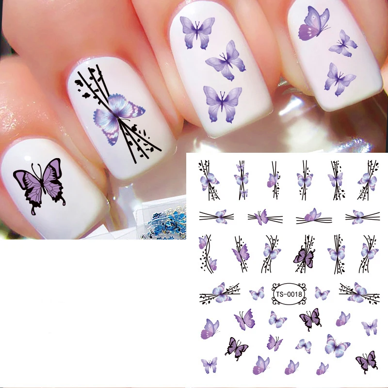 

3D Flowers Leaves Nail Stickers for Manicure Design Summer Abstract Figure Floral Geometry Line False Nails Water Decals Sliders