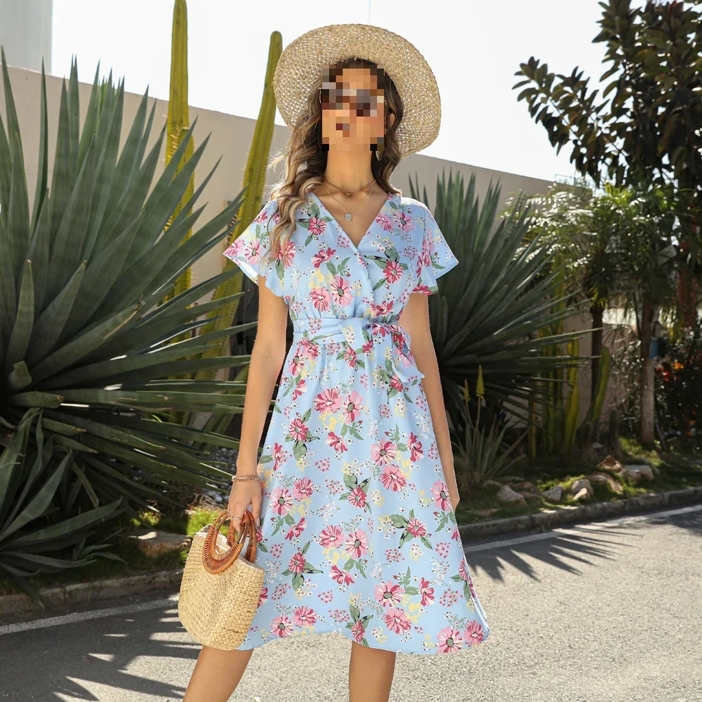 В наличии Новое летнее пляжное платье с короткими рукавами Платье