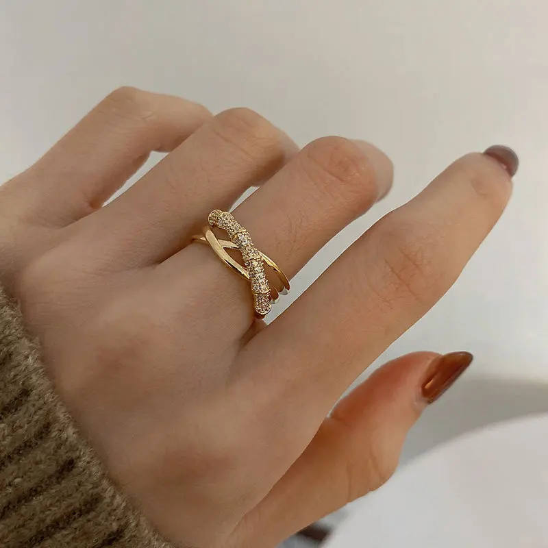 

14K Real Gold Plating AAA Zircon Simple Geometric Ring Elegant Women's Daily Work Opening Adjustable Ring Luxury Ring