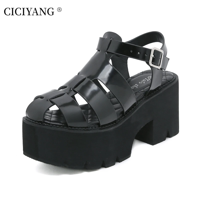 CICIYANG Chunky Women's High-heeled Sandals 2023 Summer Shoes New 8.5cm Platform Hollowed Out Casual Sandals Large Size 42 43