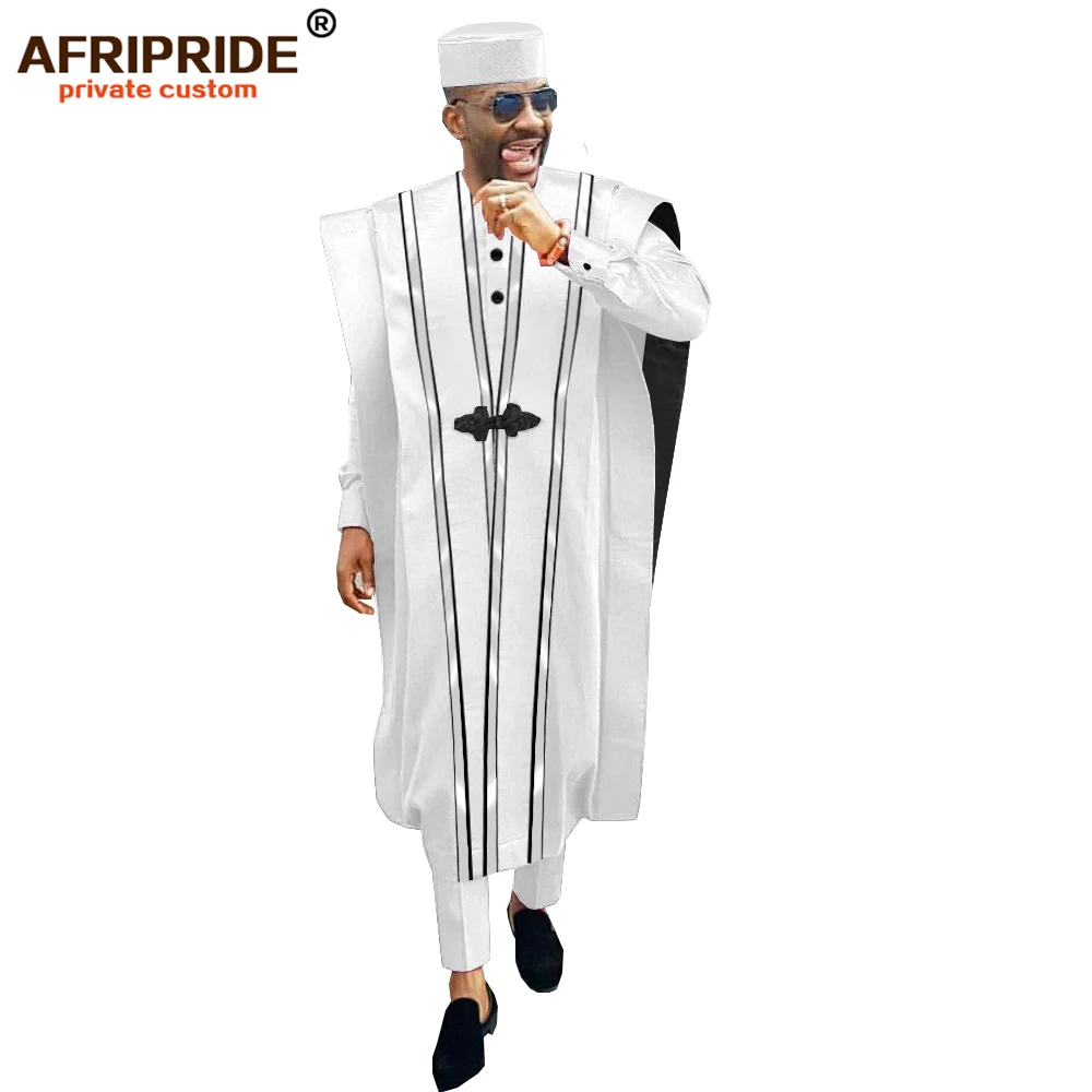 

African Men Clothing Agbada Robe Dashiki Shirts Ankara Pants Tribal Hat Wedding Evening Outfits 4 Pieces AFRIPRIDE A1816011