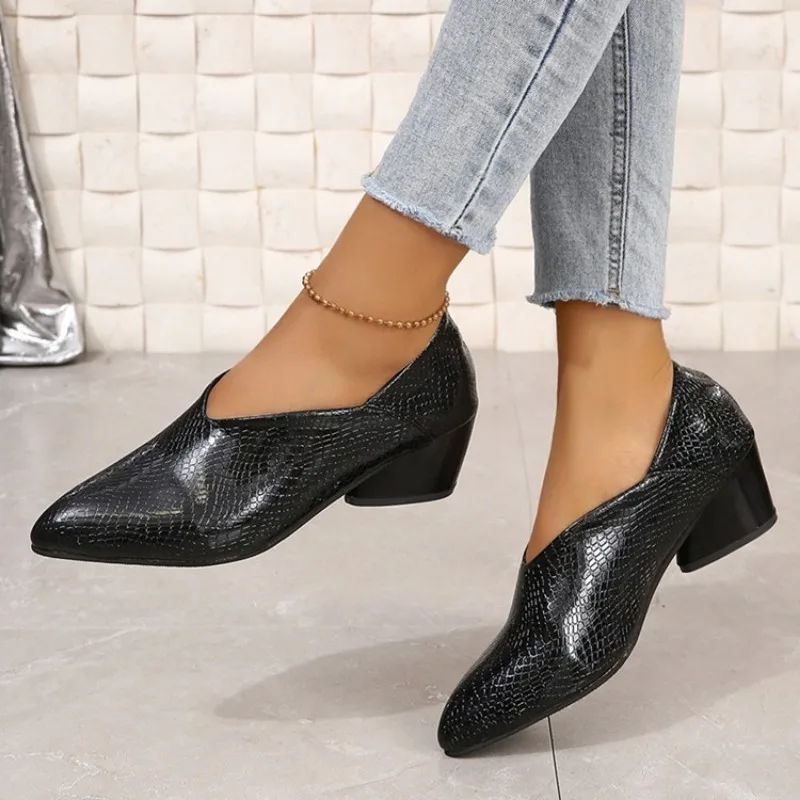 

2023 Spring and Autumn New Pointed Fashion Simple Leather Outerwear Versatile High Heel Shoes for Women's Single Shoes for Women