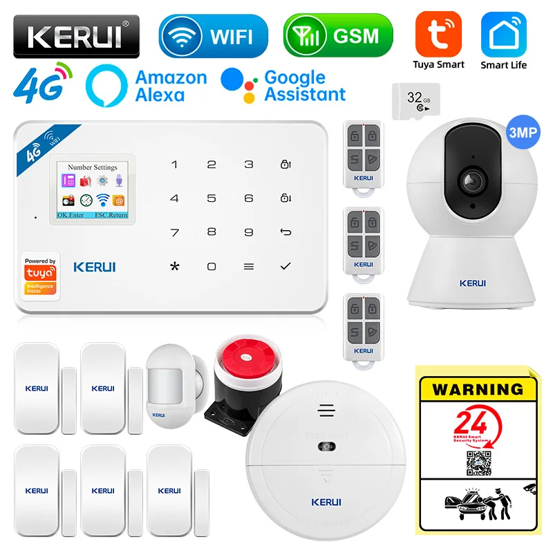 

KERUI W184 GSM 4G WIFI Security Protection Tuya APP Smart Home Alarms Anti Theft Security Alarm System Home Package 6 Languages