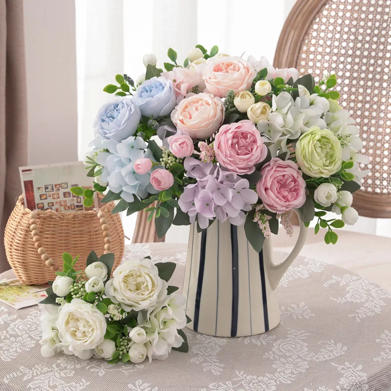 

Mix Artificial Flowers Rose Hydrangea Peony Bouquet Silk Fake Flowers Wedding Decoration Home Vase Table Decoration Fake Plants