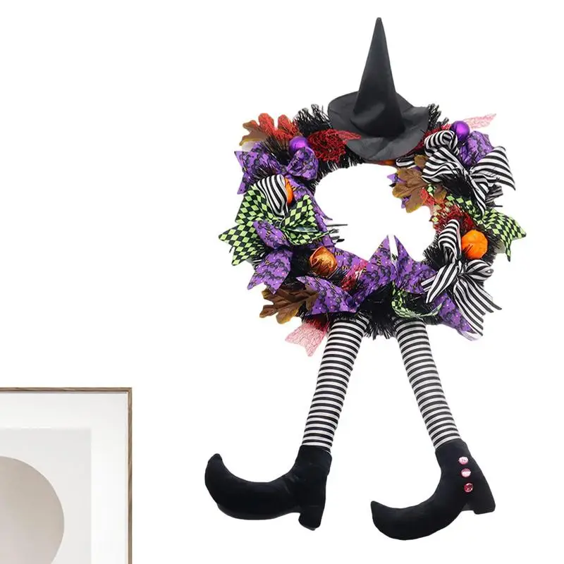 

Halloween Wreath Decorations Home Halloween Wreath Front Door Wreath With Witch Hat Leg Decor Halloween Wired Ribbon Wreath