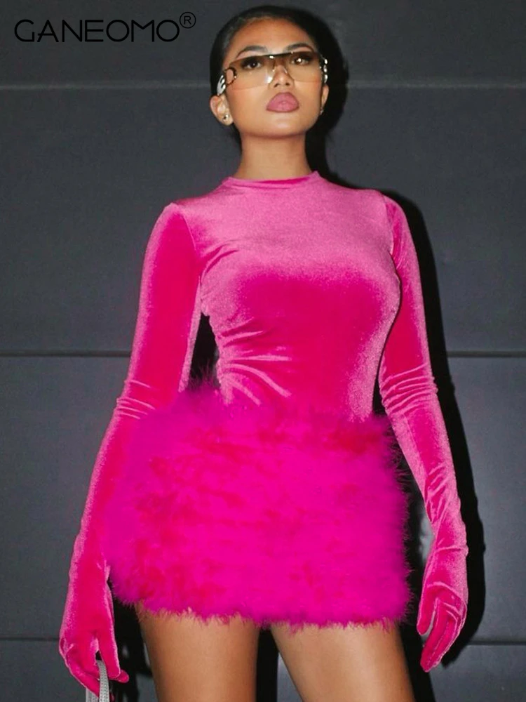 

Женский осенне-зимний комбидресс с длинным рукавом и мини-юбкой