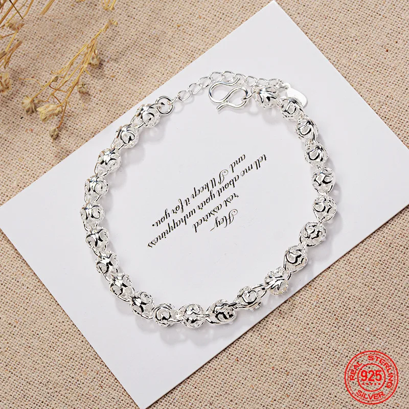 Браслет-цепочка женский из серебра 925 пробы с полыми круглыми шариками