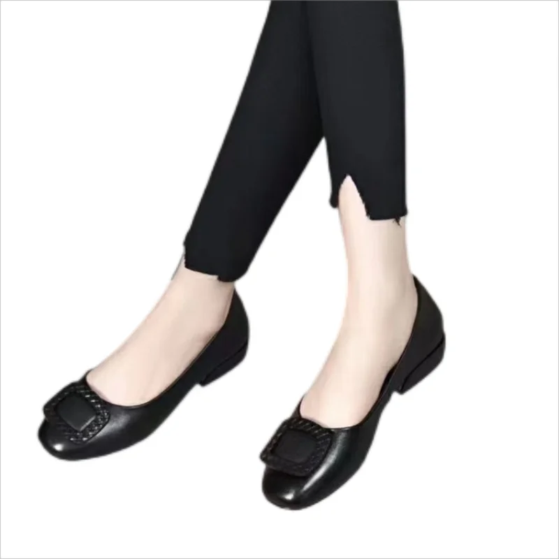 Women Flats Shoes 2022 Casual Solid Color Slip On Lady Square Heel High Quality Comfort Party Wedding Office Shoes Zapatos Mujer