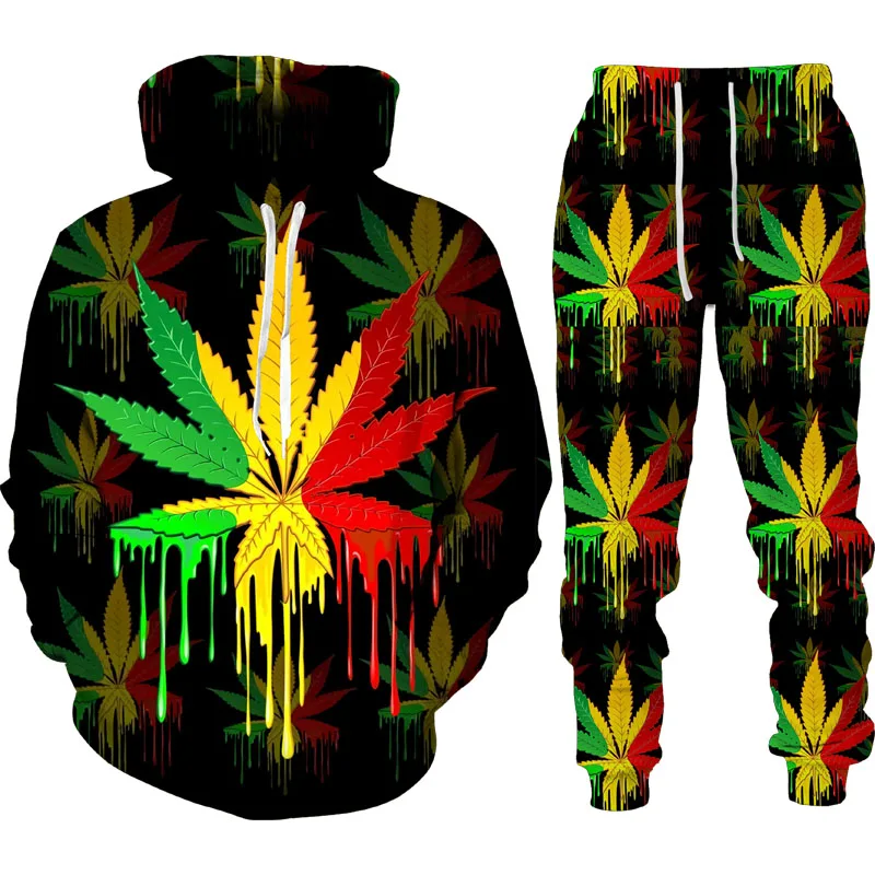 

Autumn Winter 3D Plant Poisonous Weed Printed Men Hooded Sweater Set Male Sportswear Tracksuit Long Sleeve Men Clothing Suit