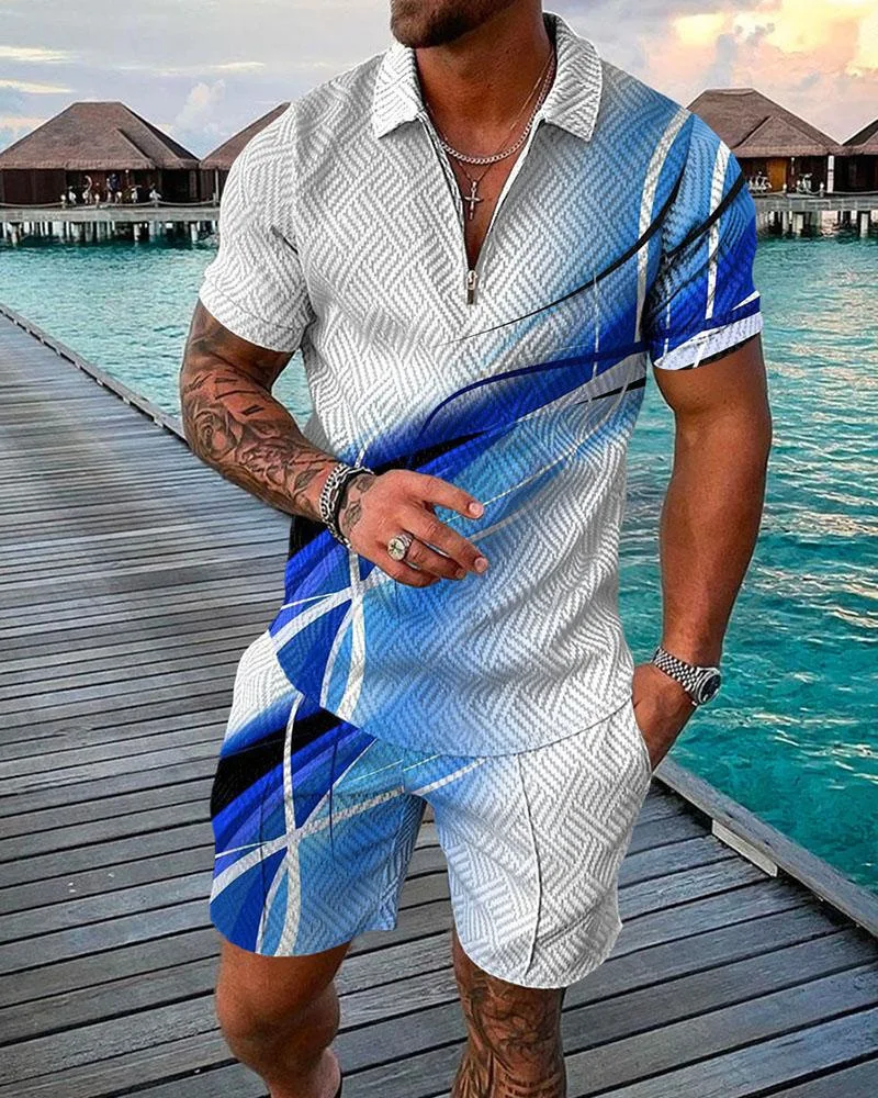 New Summer Men's Tracksuit Polo Shirt Shorts Suit Fashion Trend 2 Pieces Set Business 3D Print Outfit Set ​Male Casual Clothing