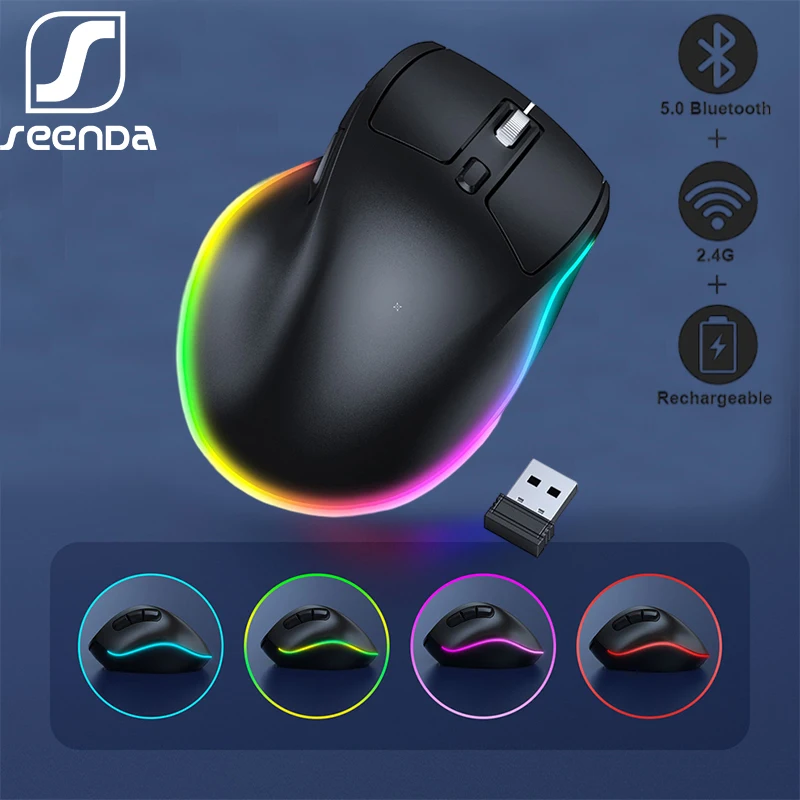 

SeenDa RGB Ergo Mice for Laptop PC Computer Wireless Rechargeable Vertical Mouse with BT 5.0 and USB Receiver Gaming Mouse