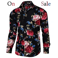 long sleeve black printed shirts for men fashion hawaiian casual button down top shirts man thin breathable slim fit homme
