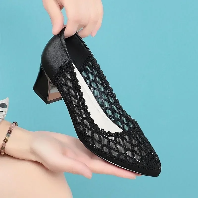 Дышащая женская обувь летние новые темпераментные сетчатые модные туфли на