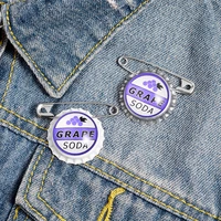 fashion grape soda bottle caps pin cartoon movie badge brooches denim shirt lapel safe pins brooch clothes jewelry for kids gift