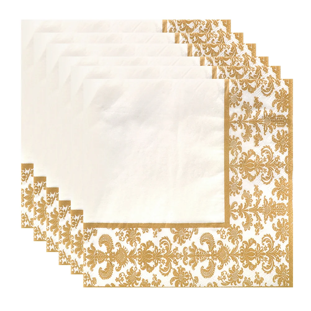 

Paper Napkins Cocktail Tissue Napkin Gold Tea Golden Party Decorative Disposable Restaurant Printed Daily Use
