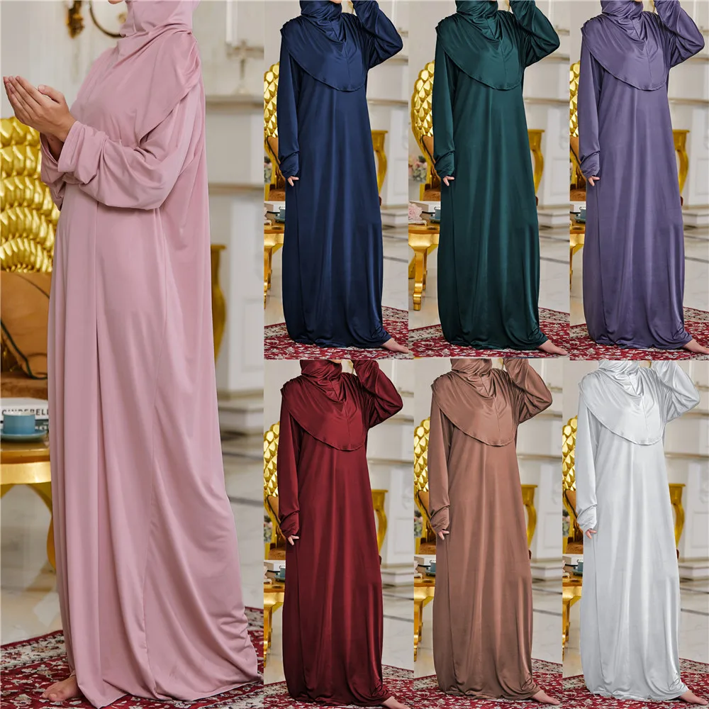 Мусульманская молитвенная одежда Рамадан полный чехол с капюшоном Женская Дубайская абайя Niqab длинная химар хиджаб платье мусульманская о...