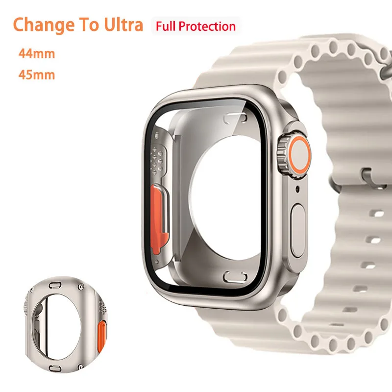 Screen Protector Cover for Apple Watch 45mm 44mm Hard PC Front & Rear Bumper Case for iwatch 8/7/6/5/4/SE Change To Ultra 49MM