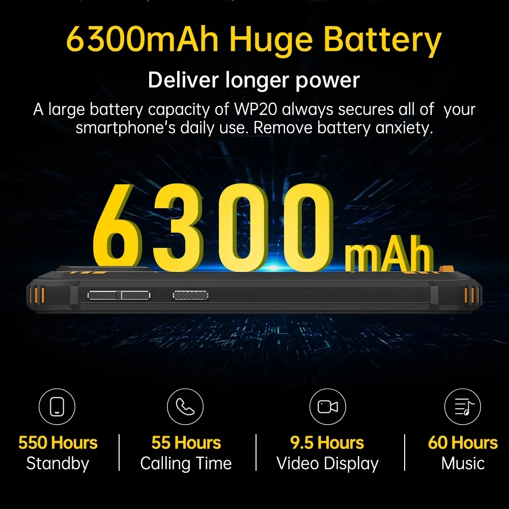 OUKITEL WP20 Android 12 6300mAh Rugged Phone IP68 Waterproof Smartphone 5.93'' HD+ 4GB+32GB 20MP Dual Cameras 4G Mobile Phone