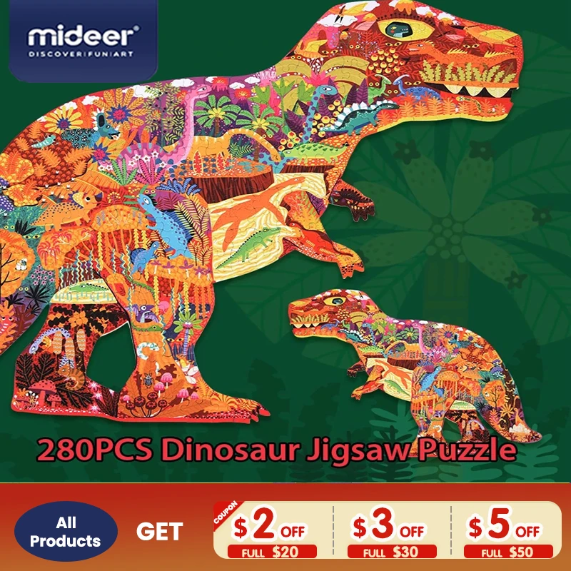

MiDeer 280 шт., 3D пазл для детей, искусственная интеллектуальная головоломка Монтессори, бумажная головоломка с динозавром, детская головоломка ...